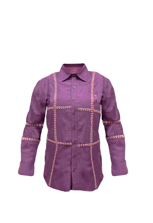 Purple Line Embroidered Oversized Shirt