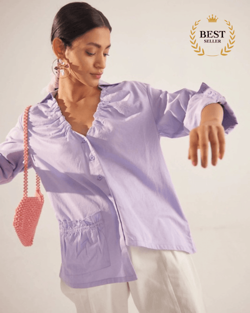 Lavender Rushing on Neck High Low Shirt