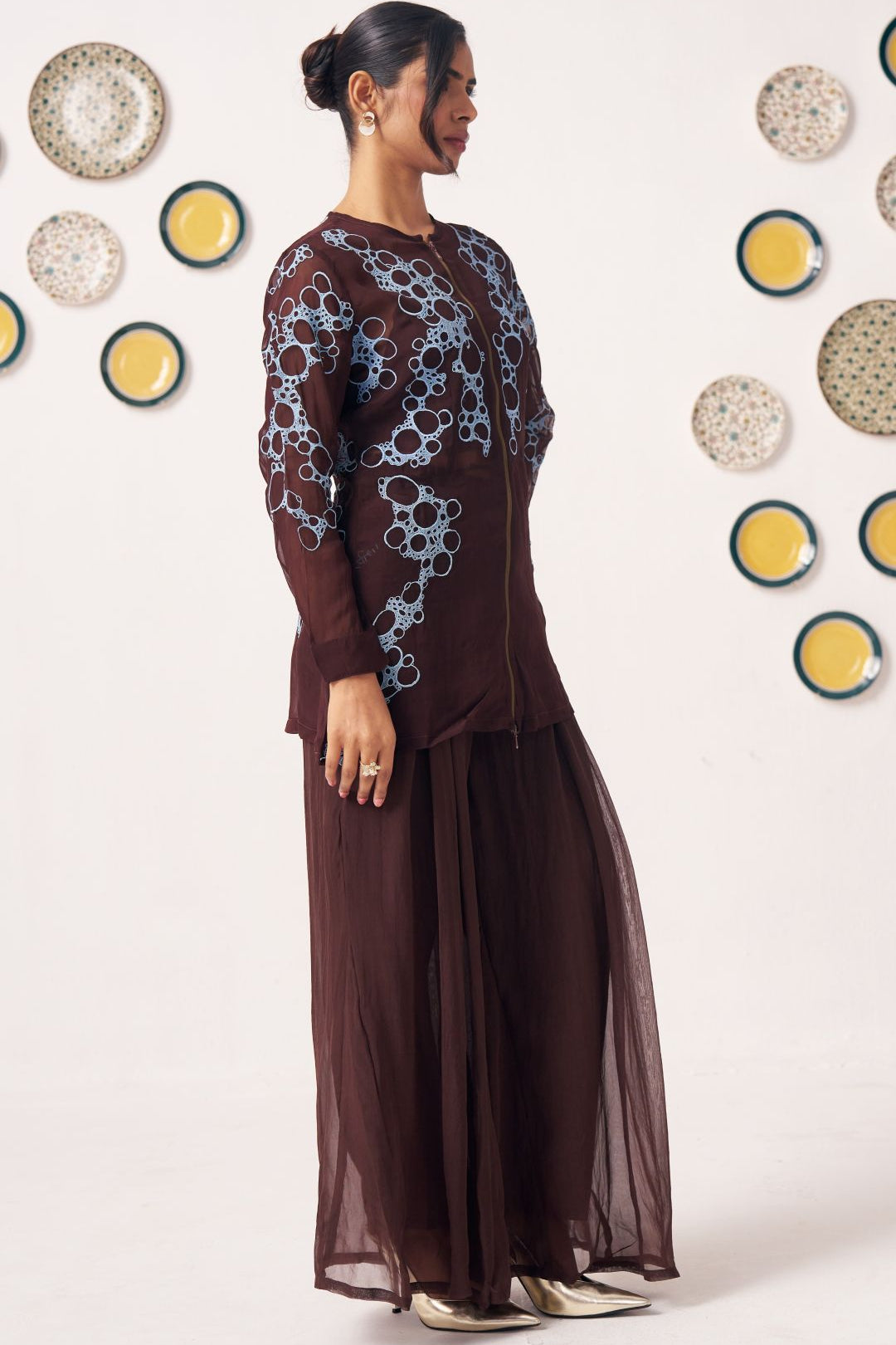 Aira Chocolate Brown Embroidered Jacket With Inner - Western Era Tops for women