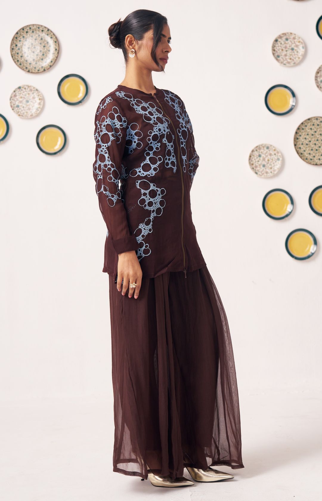 Aira Chocolate Brown Embroidered Jacket With Inner - Western Era Tops for women