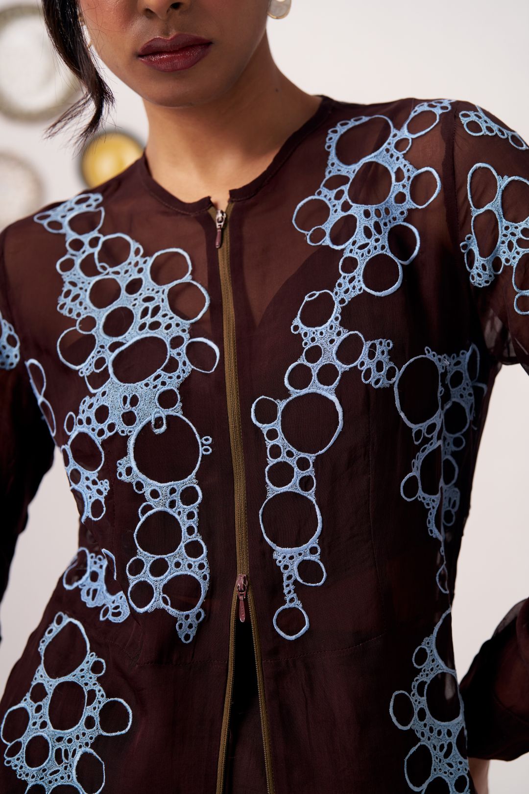 Aira Chocolate Brown Embroidered Jacket With Inner - Western Era Tops for women