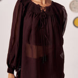 Amora Chocolate Brown Sheer Gathered Top - Western Era Tops for women