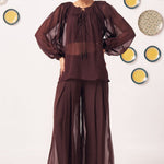 Amora Chocolate Brown Sheer Gathered Top - Western Era Tops for women