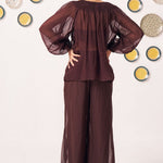 Amora Chocolate Brown Sheer Gathered Top - Western Era Tops for women