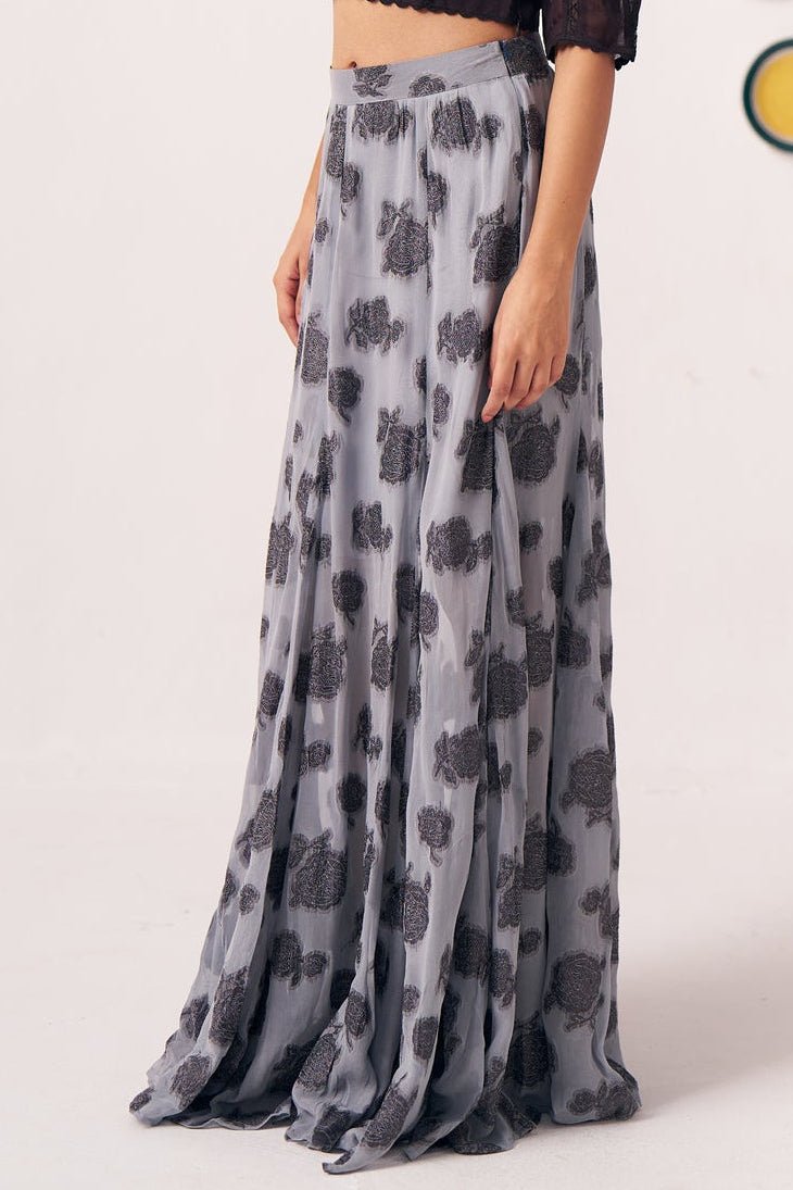 Ashen Grey Jacquard Maxi Skirt - Western Era Bottoms for women