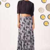 Ashra Black Textured Crop Top & Grey Printed Maxi Skirt Co - Ord Set - Western Era Co - ord set for women