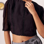 Ashra Black Textured Crop Top & Grey Printed Maxi Skirt Co - Ord Set - Western Era Co - ord set for women