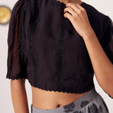 Ashra Black Textured Crop Top & Grey Printed Maxi Skirt Co - Ord Set - Western Era Co - ord set for women