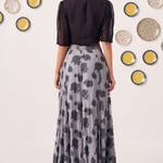 Ashra Black Textured Crop Top & Grey Printed Maxi Skirt Co - Ord Set - Western Era Co - ord set for women