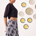 Ashra Black Textured Crop Top & Grey Printed Maxi Skirt Co - Ord Set - Western Era Co - ord set for women