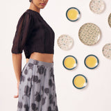 Ashra Black Textured Crop Top & Grey Printed Maxi Skirt Co - Ord Set - Western Era Co - ord set for women