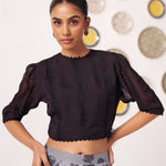 Ashra Black Textured Crop Top & Grey Printed Maxi Skirt Co - Ord Set - Western Era Co - ord set for women