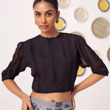 Ashra Black Textured Crop Top & Grey Printed Maxi Skirt Co - Ord Set - Western Era Co - ord set for women