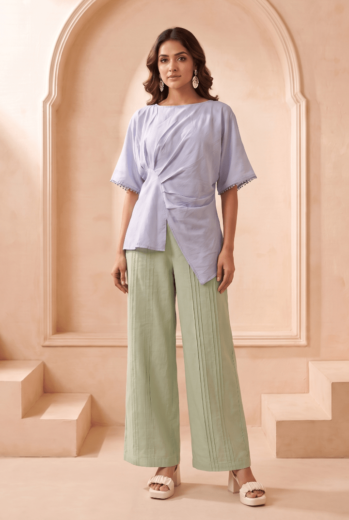 Asymmetric Draped Overlay Top and Laced Straight Fit Trouser Set - Western Era Co-ord set for women