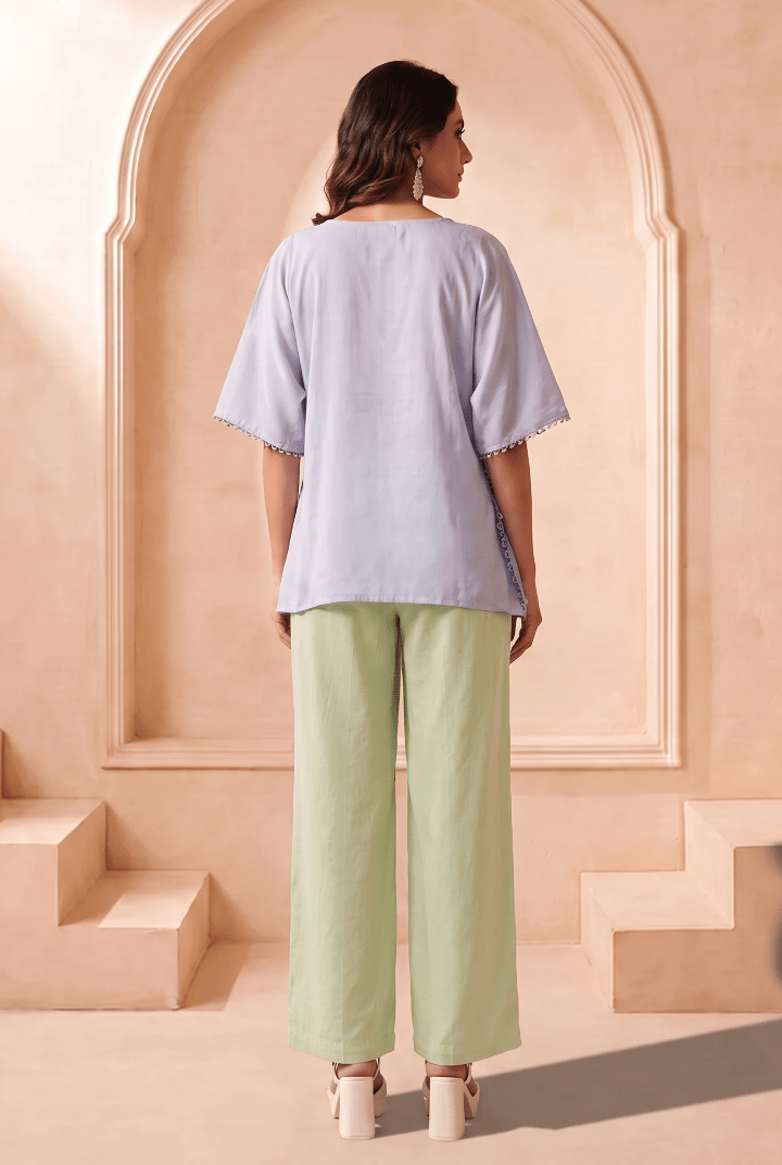 Asymmetric Draped Overlay Top and Laced Straight Fit Trouser Set - Western Era Co-ord set for women