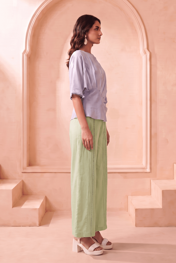 Asymmetric Draped Overlay Top and Laced Straight Fit Trouser Set - Western Era Co-ord set for women
