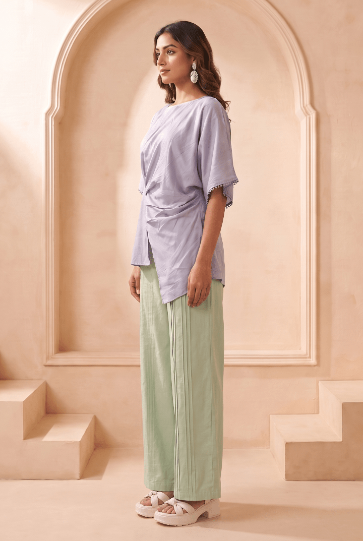 Asymmetric Draped Overlay Top and Laced Straight Fit Trouser Set - Western Era Co-ord set for women