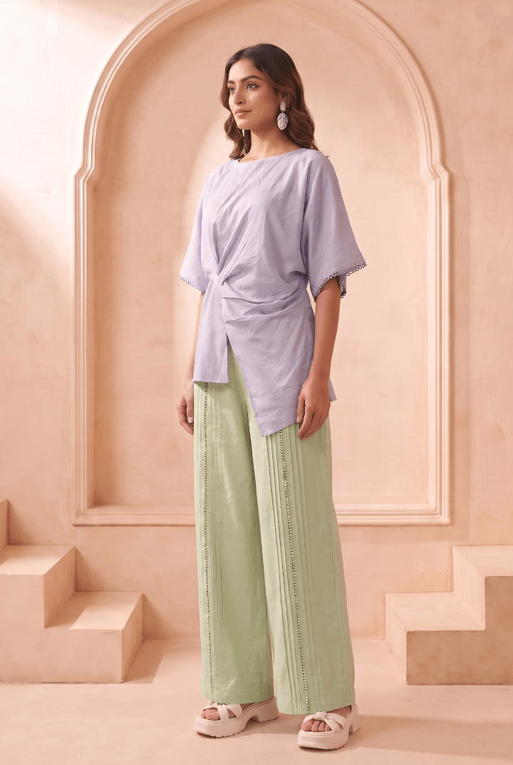 Asymmetric Draped Overlay Top and Laced Straight Fit Trouser Set - Western Era Co-ord set for women