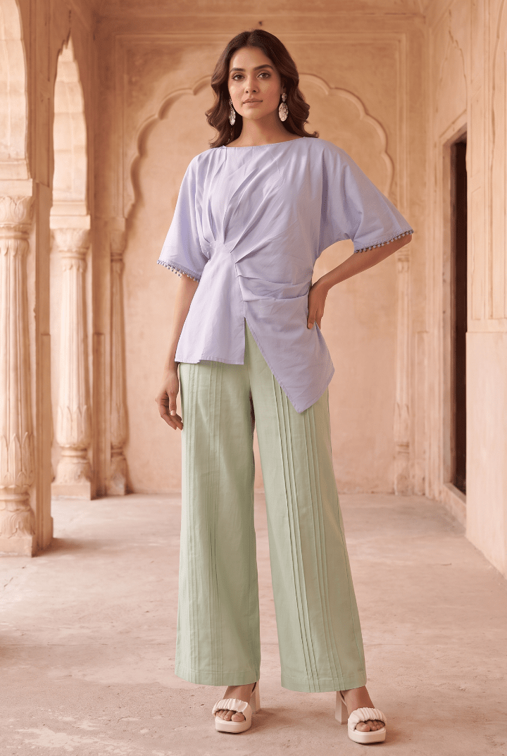 Asymmetric Draped Overlay Top and Laced Straight Fit Trouser Set - Western Era Co-ord set for women