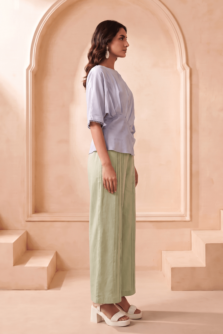 Asymmetric Draped Overlay Top and Laced Straight Fit Trouser Set - Western Era Co-ord set for women
