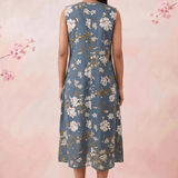 Azure Slate Blossom Ruffled Collar Yoke Dress - Western Era Dresses for women