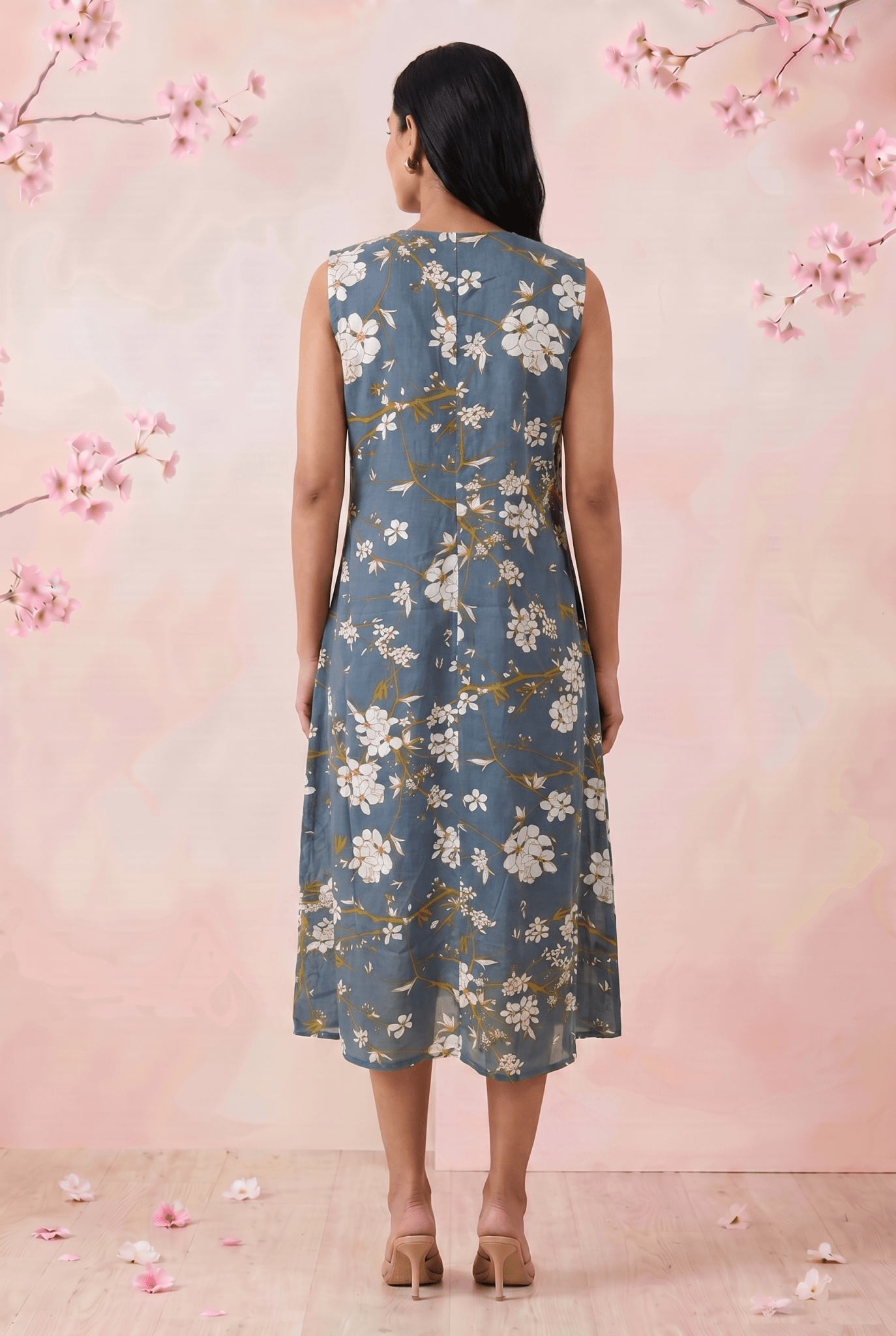 Azure Slate Blossom Ruffled Collar Yoke Dress - Western Era Dresses for women
