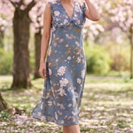 Azure Slate Blossom Ruffled Collar Yoke Dress - Western Era Dresses for women
