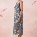 Azure Slate Blossom Ruffled Collar Yoke Dress - Western Era Dresses for women