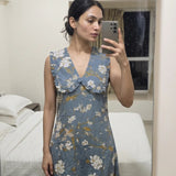 Azure Slate Blossom Ruffled Collar Yoke Dress - Western Era Dresses for women