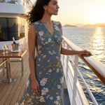 Azure Slate Blossom Ruffled Collar Yoke Dress - Western Era Dresses for women