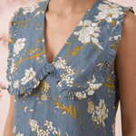 Azure Slate Blossom Ruffled Collar Yoke Dress - Western Era Dresses for women