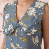 Azure Slate Blossom Ruffled Collar Yoke Dress - Western Era Dresses for women