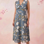 Azure Slate Blossom Ruffled Collar Yoke Dress - Western Era Dresses for women