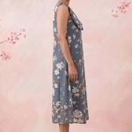 Azure Slate Blossom Ruffled Collar Yoke Dress - Western Era Dresses for women