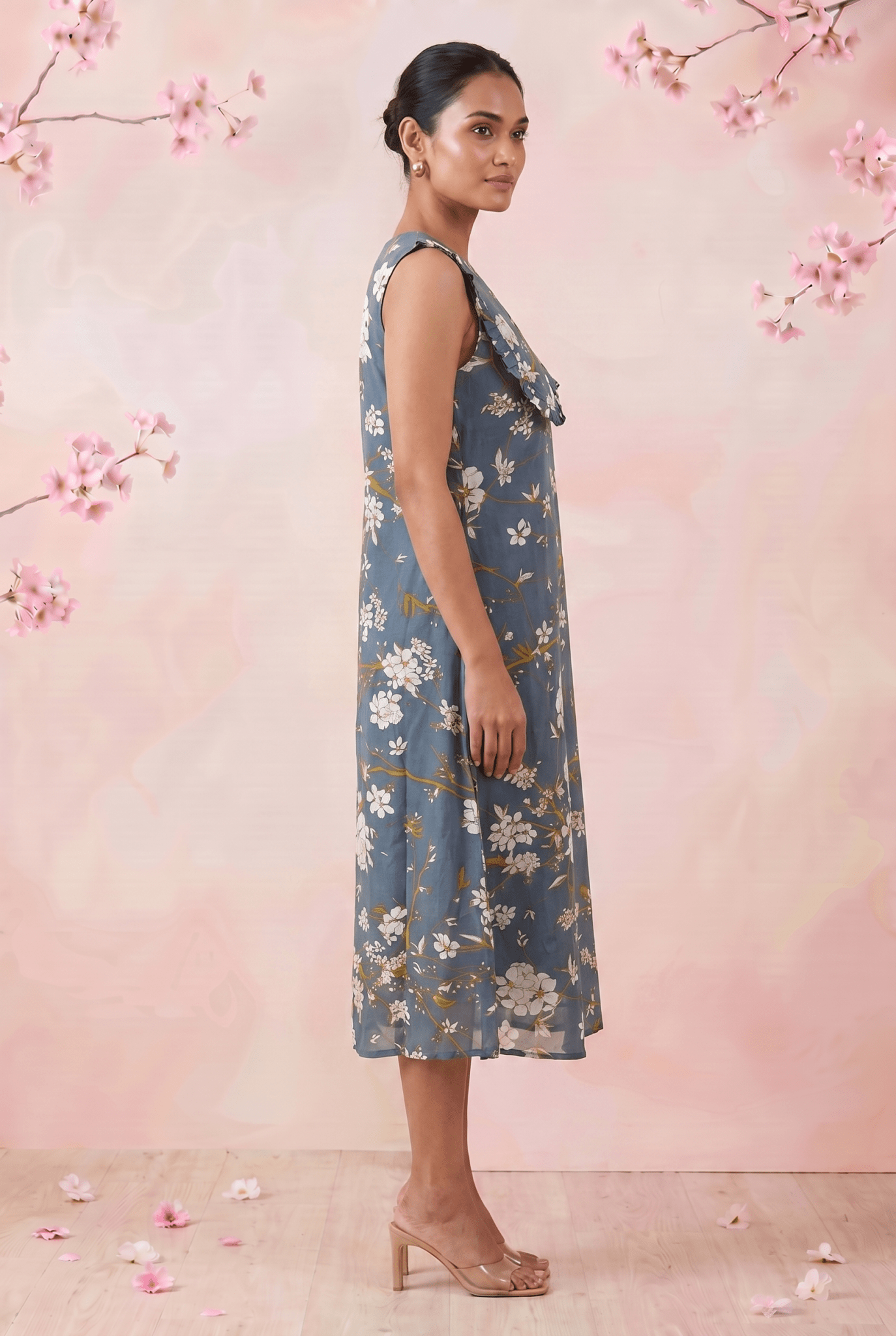 Azure Slate Blossom Ruffled Collar Yoke Dress - Western Era Dresses for women