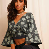 Backless Teal Printed Crop Top - Western Era Tops for women