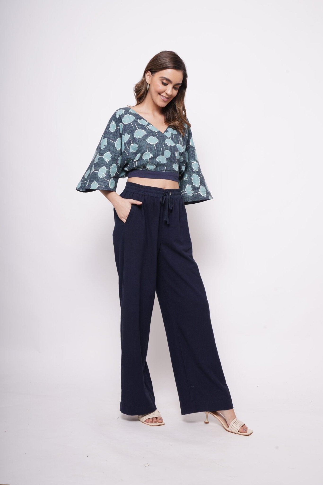 Backless Teal Printed Crop Top - Western Era Tops for women