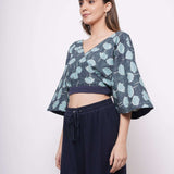 Backless Teal Printed Crop Top - Western Era Tops for women