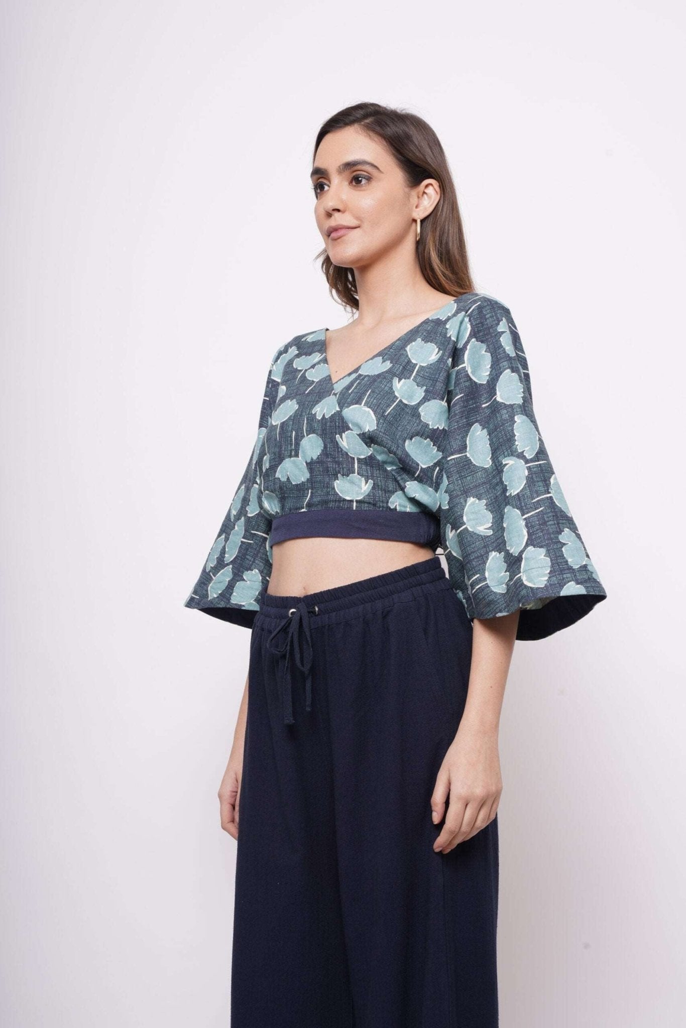 Backless Teal Printed Crop Top - Western Era Tops for women