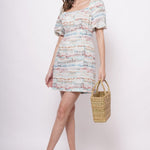 Beach Wear Multicolor Linen Print Short Dress - Western Era Dresses for women