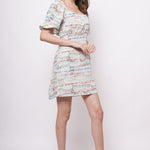 Beach Wear Multicolor Linen Print Short Dress - Western Era Dresses for women