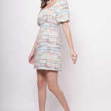 Beach Wear Multicolor Linen Print Short Dress - Western Era Dresses for women