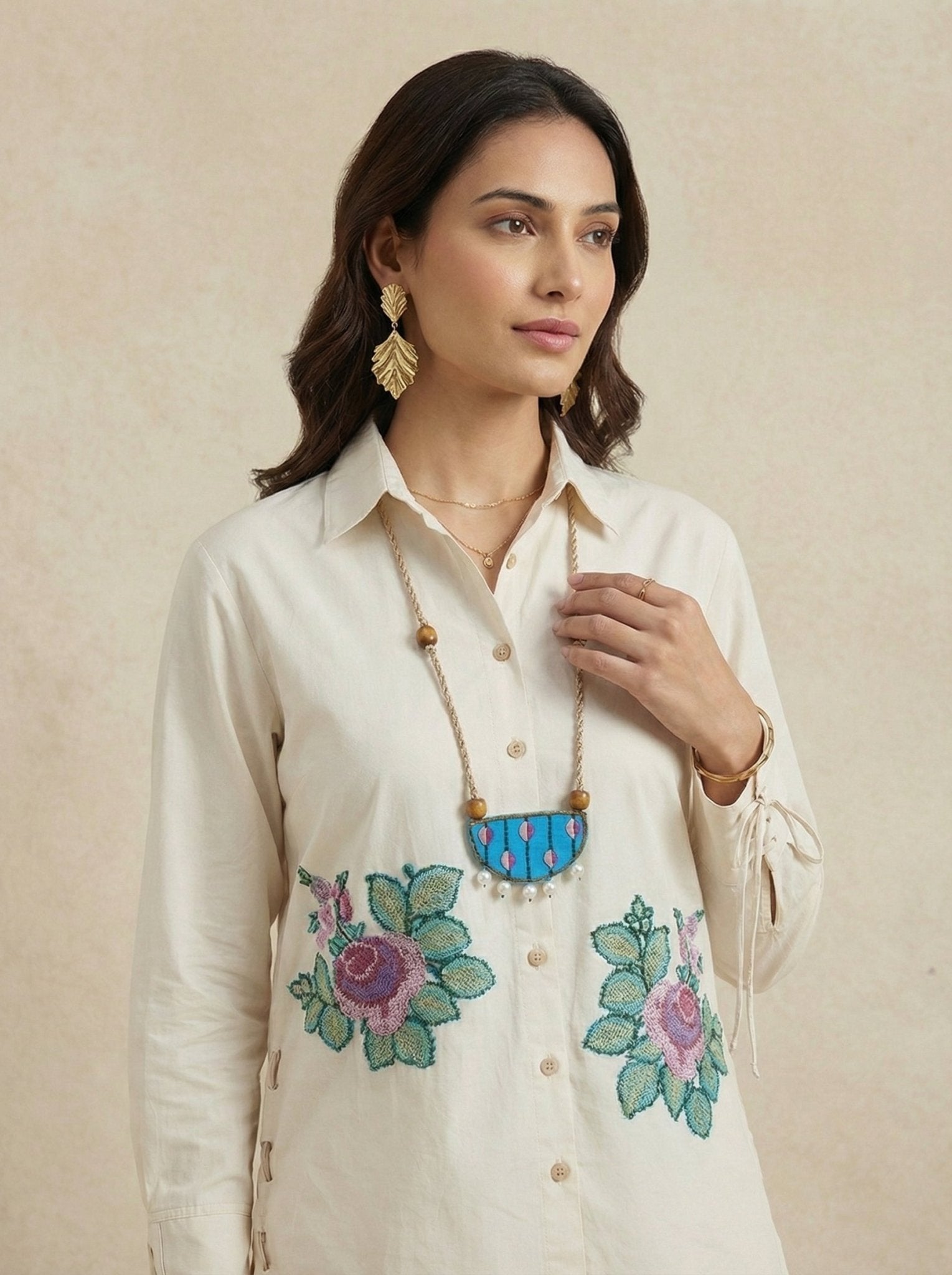 Beaded on Nile Beads Handmade Embroidered Necklace - Western Era for women