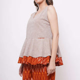 Beige Ikat Double Layer Top With Front Pockets - Western Era Tops for women