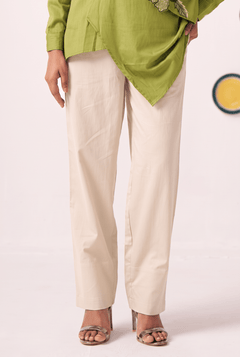 Beige Regular Fit Cotton Trouser - Western Era Bottoms for women