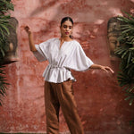 Beige Stripes Oversized Top With Drawstrings - Western Era Tops for women
