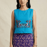 Bird Garden Cross loom Overtop with Adjustable Side Ties And Embroidery - Western Era Tops for women