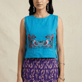 Bird Garden Cross loom Overtop with Adjustable Side Ties And Embroidery - Western Era Tops for women