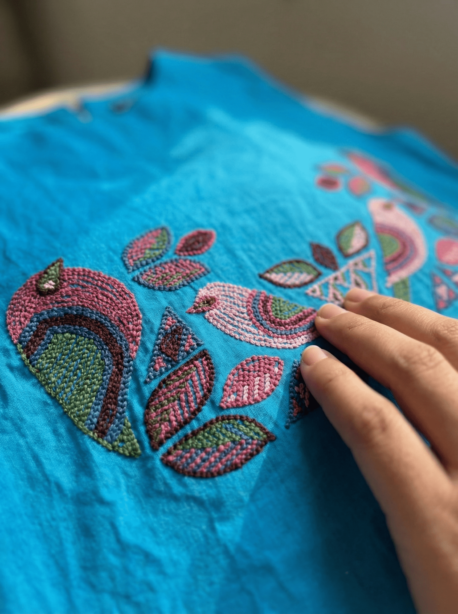 Bird Garden Cross loom Overtop with Adjustable Side Ties And Embroidery - Western Era Tops for women
