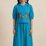 Bird Garden Cross loom Overtop with Adjustable Side Ties And Embroidery - Western Era Tops for women
